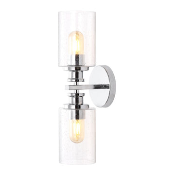 Jules Edison 16.5" Cylinder Iron/Seeded Glass Farmhouse Contemporary LED Wall Sconce